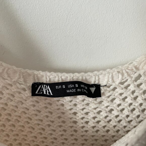 Zara Crochet Knit Mini Dress Ecru White  Size Small - Picture 6 of 7